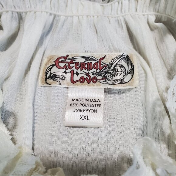 Vintage 90s Eternal Love Ruched Ruffle Off White Lace Rennaissance Top - XXL - Picture 4 of 7